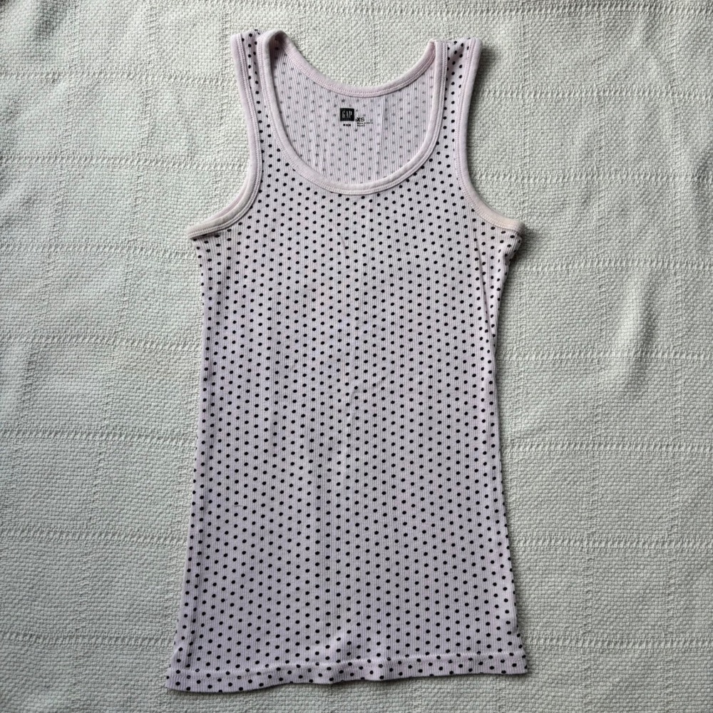 Women's XS Y2K 2007 GAP Baby Pink Brown Polka Dot Ribbed Tank Top